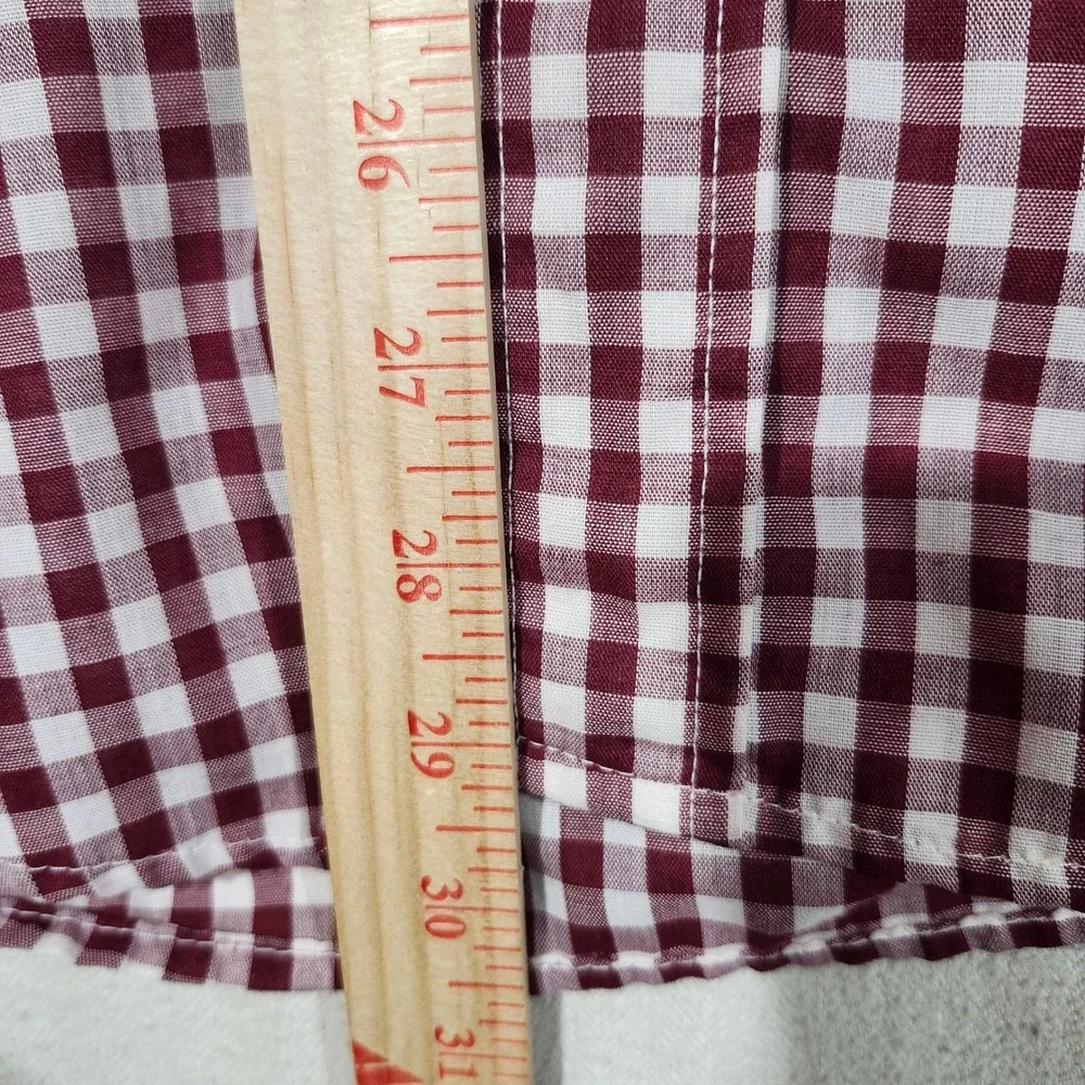 Vintage Levis Men Maroon White Gingham Check Button Down Shirt Large Long Sleeve